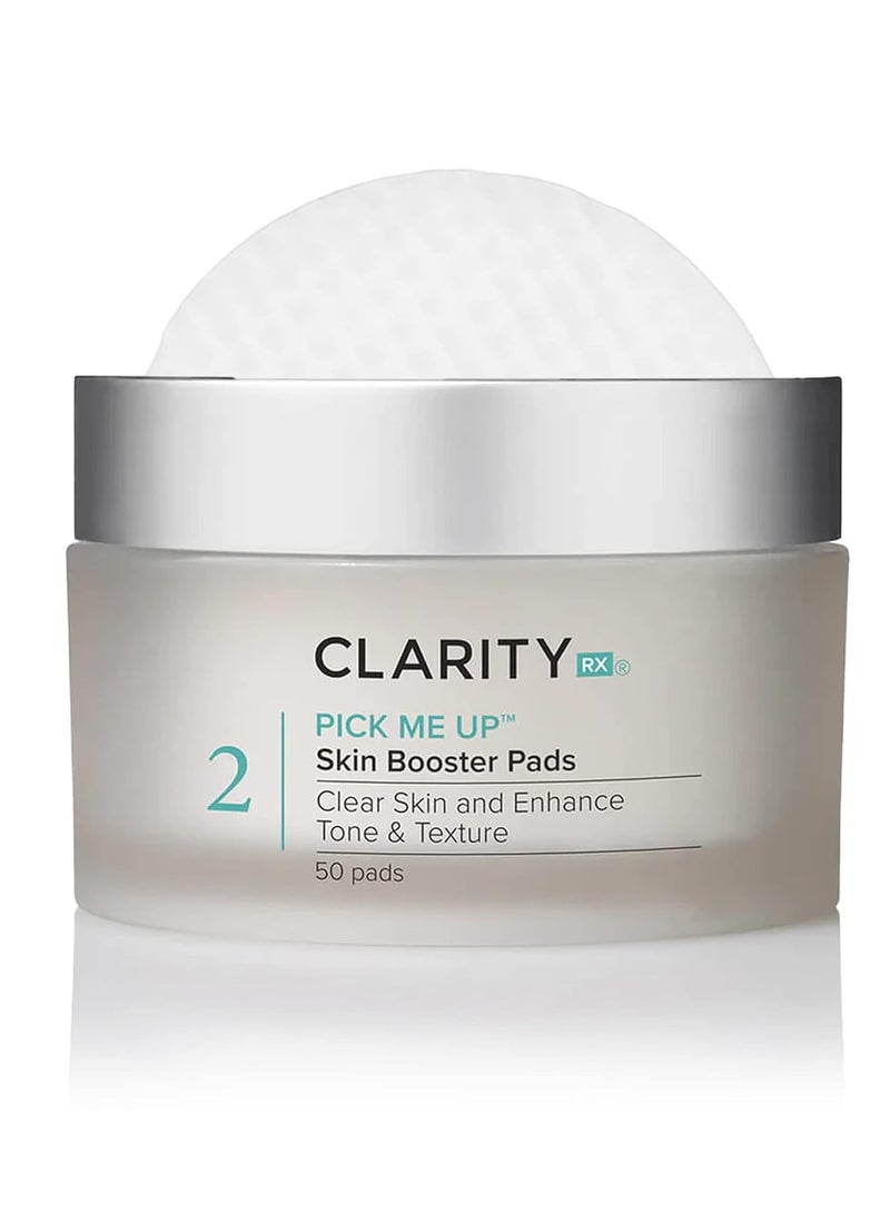 ClarityRx Pick Me Up Skin Booster Exfoliating Facial Pads, Natural Plant-Based Medicated Face Wipes for Acne-Prone & Aging Skin, Minimizes Pores, Fine Lines & Wrinkles (50 Count, 4 oz)