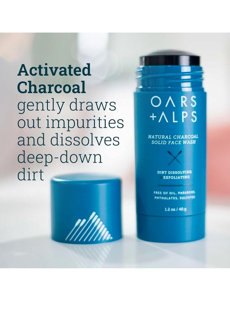 Oars + Alps Face Wash with Activated Charcoal, Valentines Gifts for Him, Dermatologist Tested Exfoliating Facial Cleanser, Travel Size, 1.2 Oz