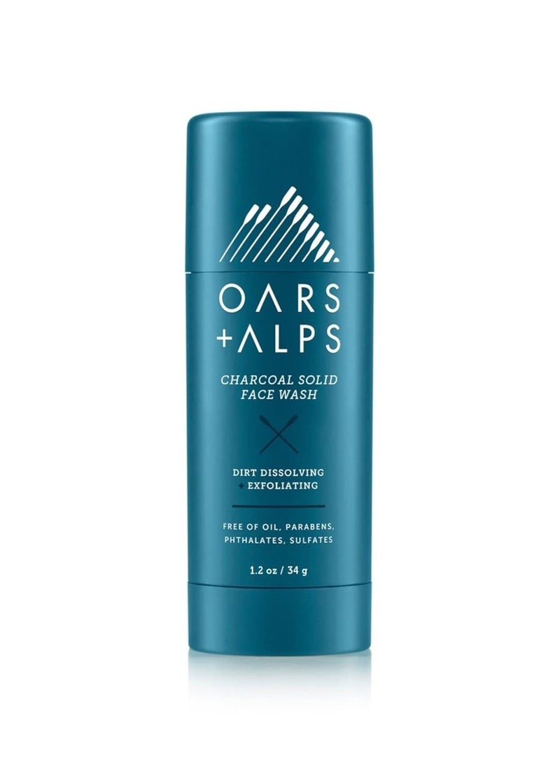 Oars + Alps Face Wash with Activated Charcoal, Valentines Gifts for Him, Dermatologist Tested Exfoliating Facial Cleanser, Travel Size, 1.2 Oz