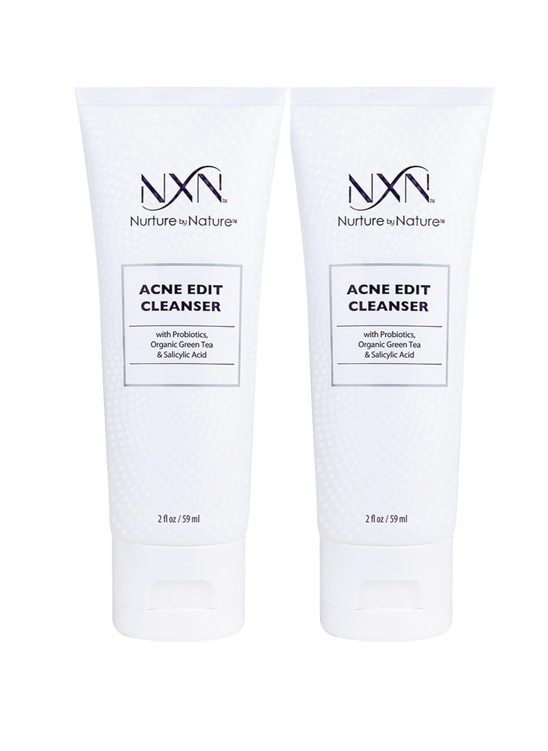 NXN Acne Facial Cleanser - Face Wash with Salicylic Acid, Green Tea & Probiotics to Heal Skin, Prevent Blemishes & Breakouts (4oz)