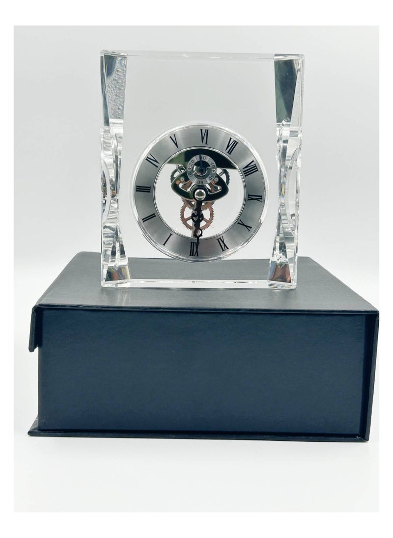 Transparent Mechanical Clock Crystal Personalized Shelf Timepiece Table Clock Service Award  Business Promotion And Wedding Present Crystal Clock Square Shape
