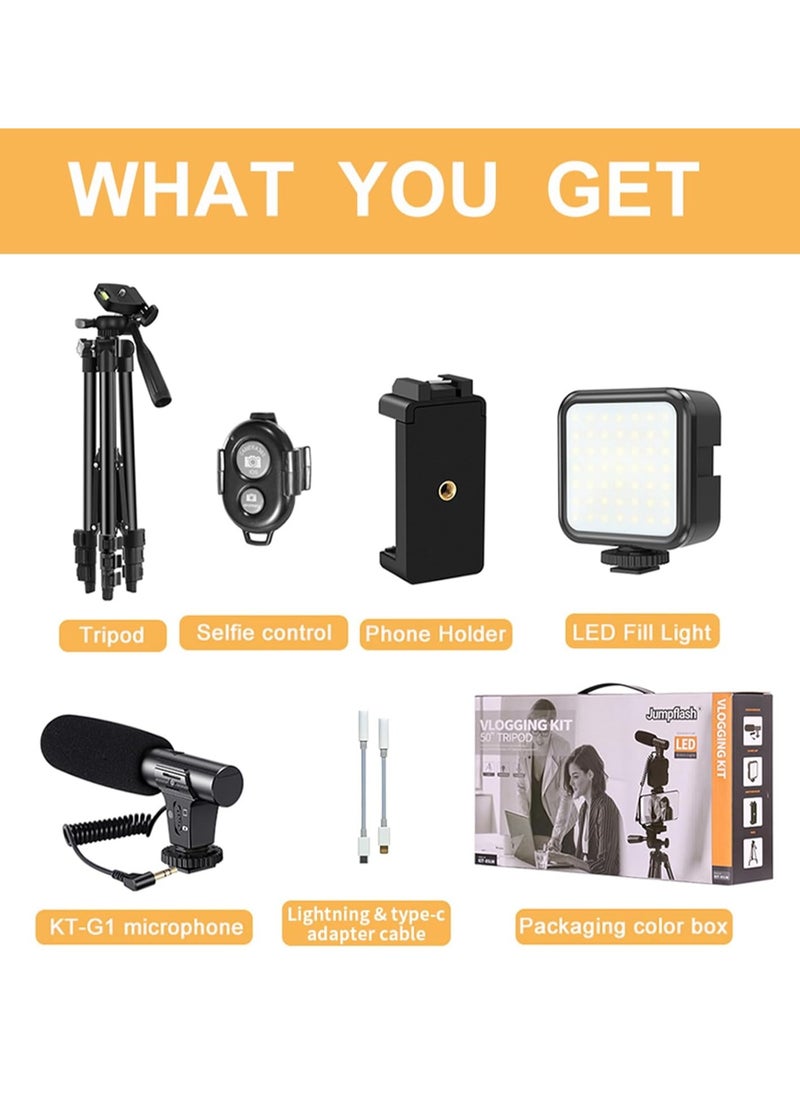 YouTube Vlogging Starter Kit – Complete Set with HD Camera, Microphone, Tripod, LED Ring Light, and Accessories for Beginner Content Creators, Vloggers, and Streamers