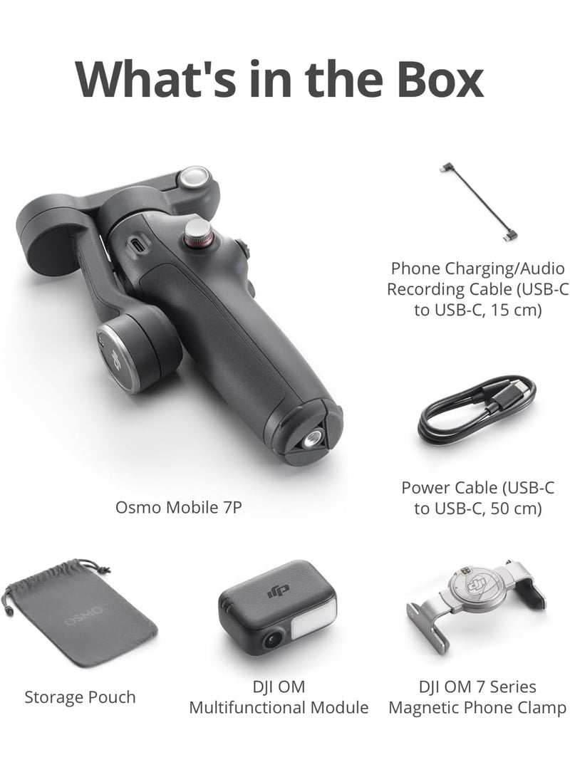 Osmo Mobile 7P Gimbal Stabilizer for iPhone, Android, Native Tracking, Lighting, 3-Axis Phone Gimbal, Quick Launch, One-Tap Edit, Built-in Extension Rod & Tripod, 10hrs Use, Phone Charging Black