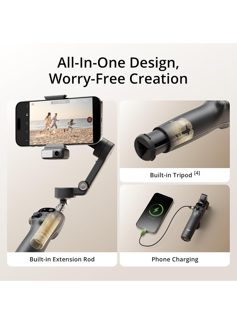 Osmo Mobile 7P Gimbal Stabilizer for iPhone, Android, Native Tracking, Lighting, 3-Axis Phone Gimbal, Quick Launch, One-Tap Edit, Built-in Extension Rod & Tripod, 10hrs Use, Phone Charging Black