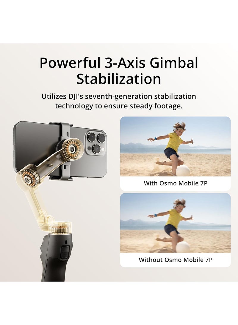Osmo Mobile 7P Gimbal Stabilizer for iPhone, Android, Native Tracking, Lighting, 3-Axis Phone Gimbal, Quick Launch, One-Tap Edit, Built-in Extension Rod & Tripod, 10hrs Use, Phone Charging Black