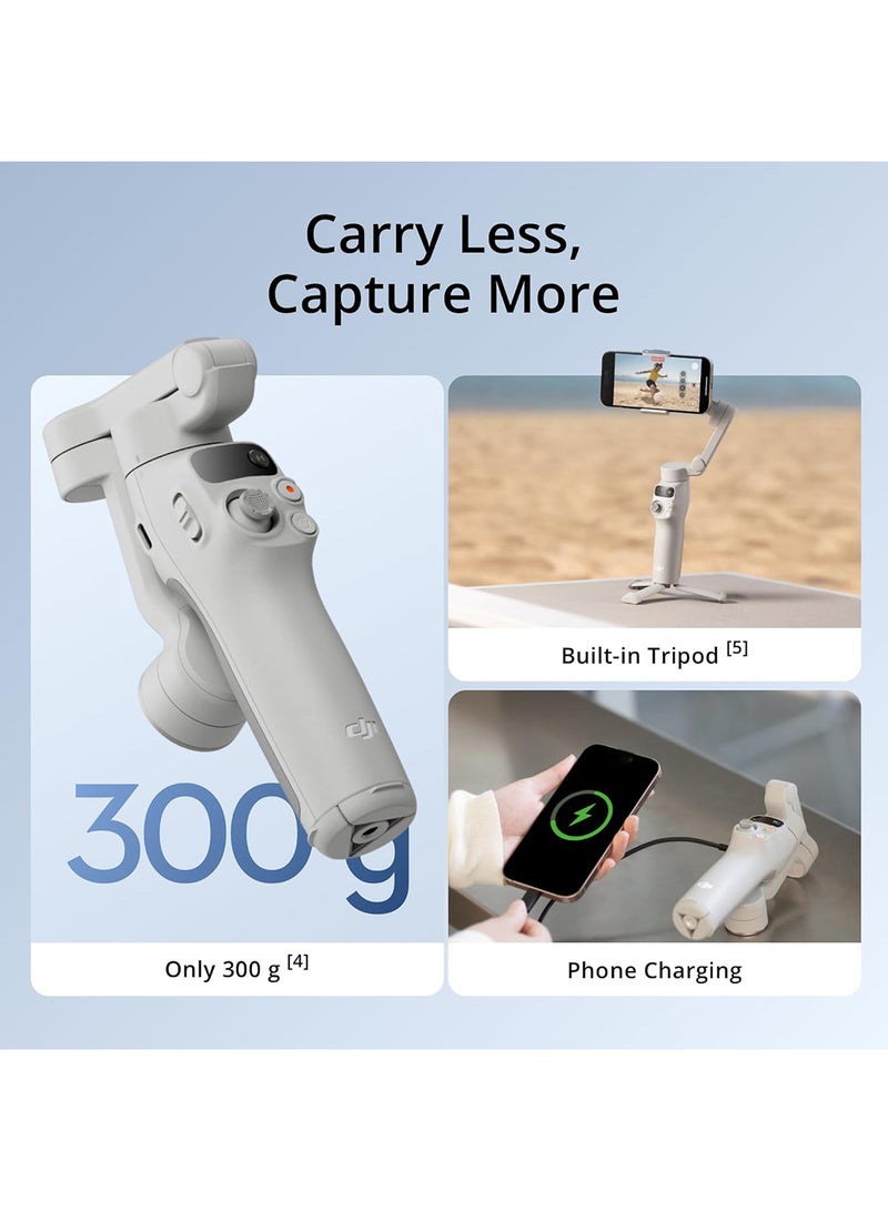 Osmo Mobile 7 Gimbal Stabilizer for iPhone, Android, Built-in Tripod, Ultra-Light, Comfortable Grip, 3-Axis Phone Gimbal, ActiveTrack 7.0, ShotGuides, One-Tap Edit, 10hrs Use, Phone Charging Grey