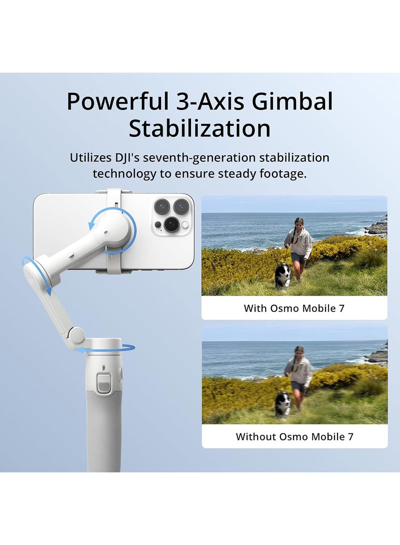 Osmo Mobile 7 Gimbal Stabilizer for iPhone, Android, Built-in Tripod, Ultra-Light, Comfortable Grip, 3-Axis Phone Gimbal, ActiveTrack 7.0, ShotGuides, One-Tap Edit, 10hrs Use, Phone Charging Grey