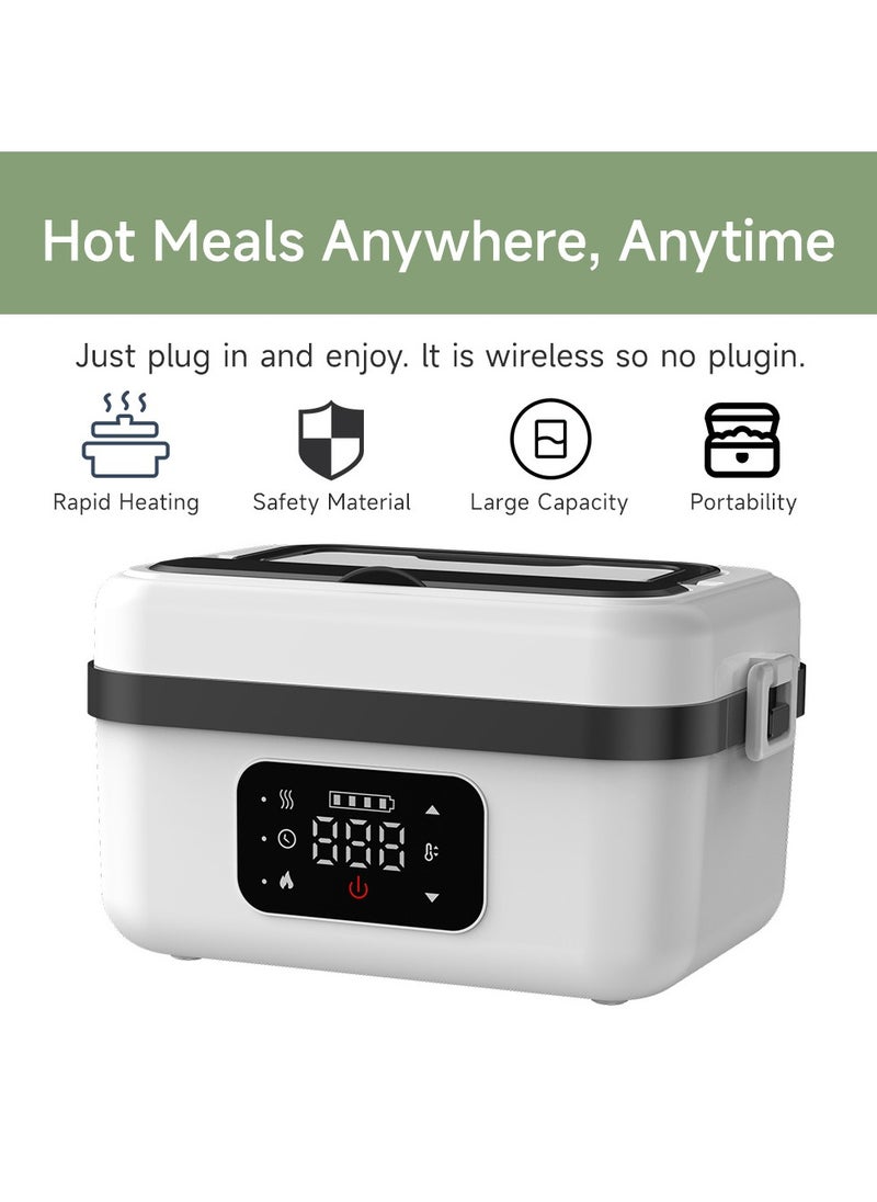 Rechargeable Heated Lunch Box – Wireless Self-Heating Bento Box with 304 Stainless Steel Liner, Fast Heating, Large Capacity, Portable & Safe for Work, Travel, and Study