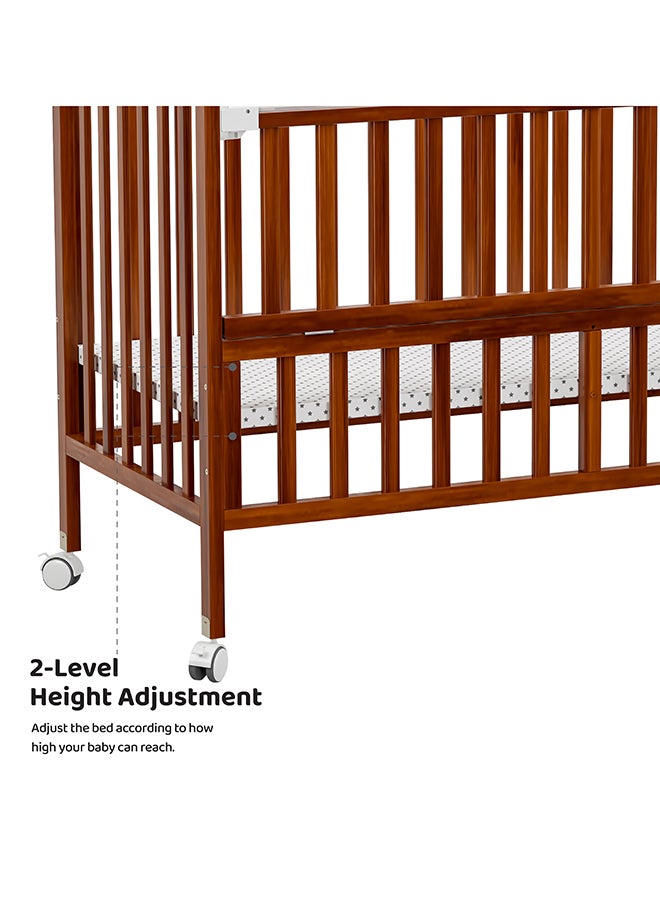 Baby Wooden Portable Crib, 129 X 69 X 96 CM, Golden Brown, 0 To 4 Years