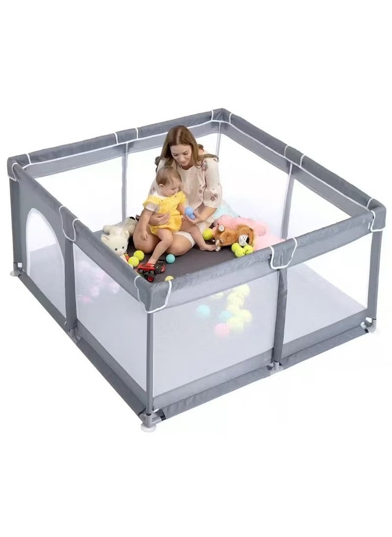 Baby Playpen 120x120cm Extra Large Playpen for Babies Kids Safe Play Center for Babies with Breathable Mesh and Zipper Door and Toddlers Gives Mommy a Break Grey