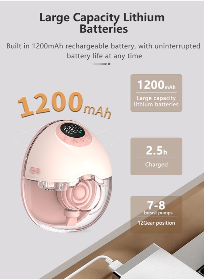 Wearable Electric Breast Pump with Voice Broadcast, Hands Free Breast Pump 4 Mode & 12 Levels, Breast Pump Low Noise with Smart LED Display