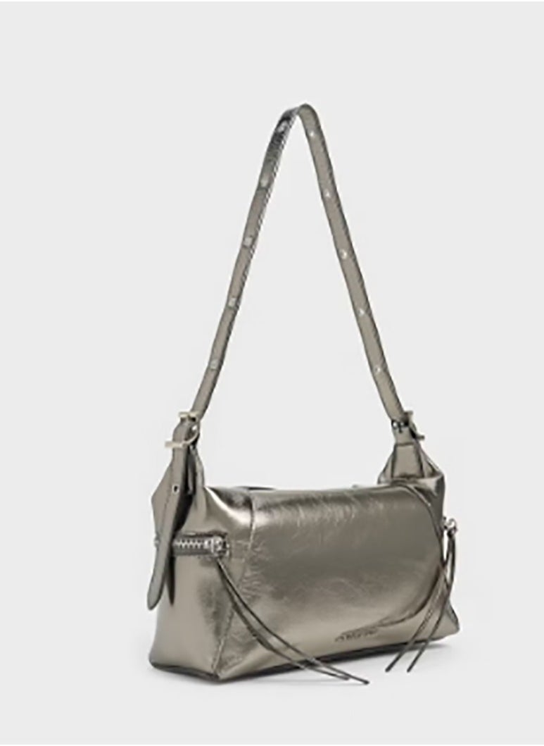 CHARLES & KEITH Xylia Metallic Shoulder Bag - Pewter