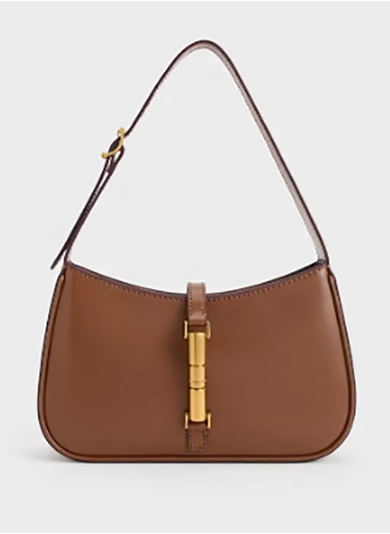 Cesia Metallic Accent Shoulder Bag - Chocolate