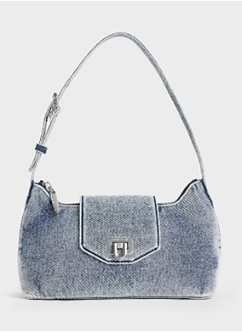 Arwen Denim Belted Shoulder Bag &Crossbody Bag - Denim Blue