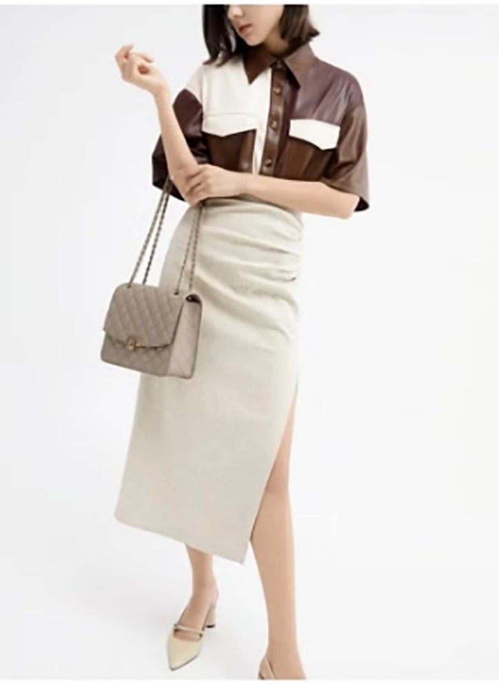 Quilted Chain Strap Bag & Shoulder Bag - Taupe