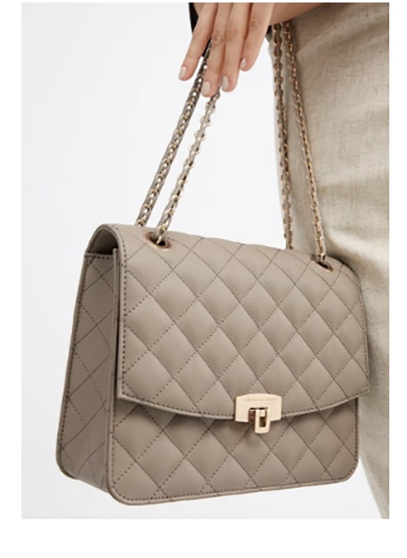 Quilted Chain Strap Bag & Shoulder Bag - Taupe