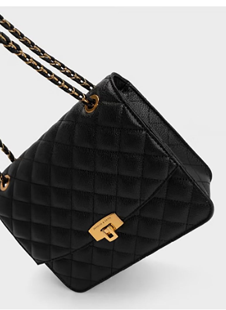 Quilted Chain Strap Bag & Shoulder Bag - Black