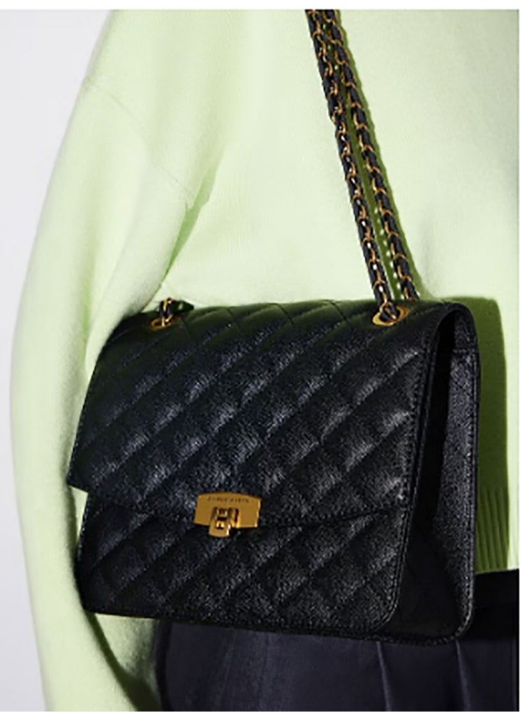 Quilted Chain Strap Bag & Shoulder Bag - Black