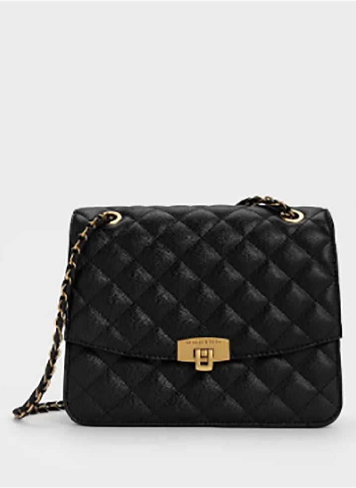 Quilted Chain Strap Bag & Shoulder Bag - Black