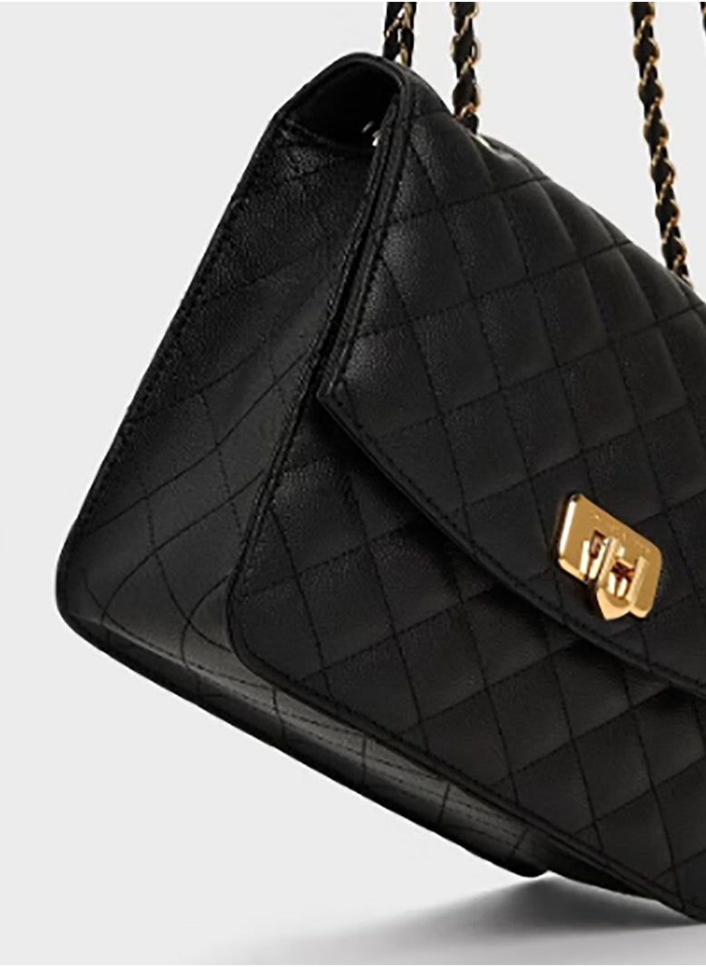 Quilted Chain Strap Bag & Shoulder Bag - Black