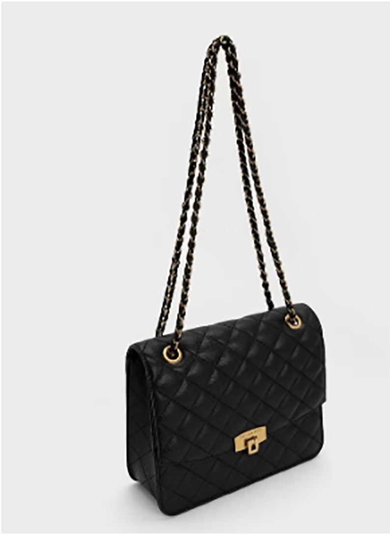 Quilted Chain Strap Bag & Shoulder Bag - Black