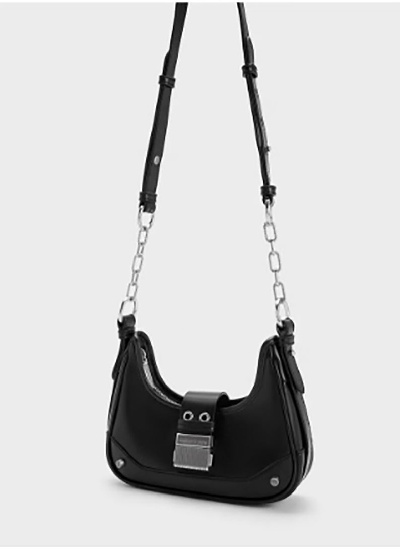 CHARLES & KEITH Shoulder Bag & Crossbody Bag Winslet Belted Hobo Bag - Black