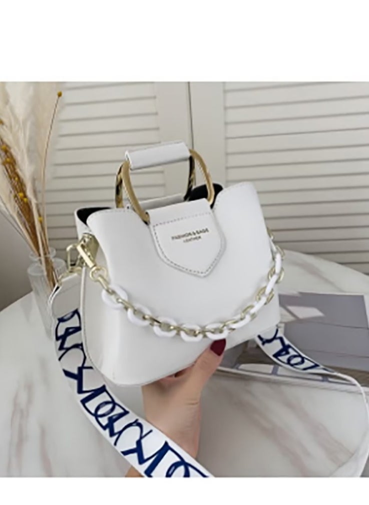 Women's Stylish Three-tier Shoulder Bag, Ladies Simple Chain Tote Bag Handbag Clutch Bag Carrying Bag, Textured Decoration Commuter Crossbody Bag Sling Bag Side Bag(White)