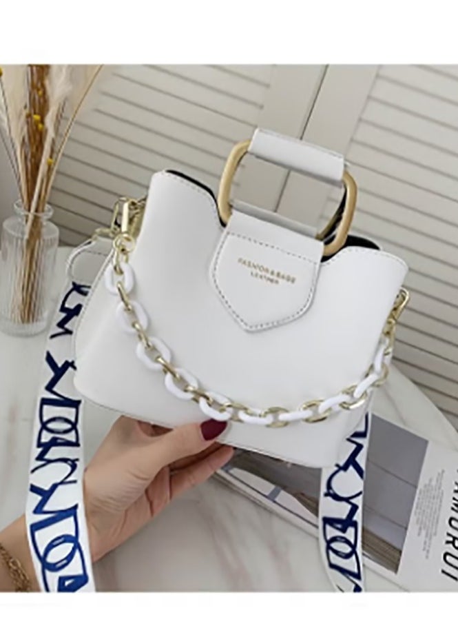 Women's Stylish Three-tier Shoulder Bag, Ladies Simple Chain Tote Bag Handbag Clutch Bag Carrying Bag, Textured Decoration Commuter Crossbody Bag Sling Bag Side Bag(White)