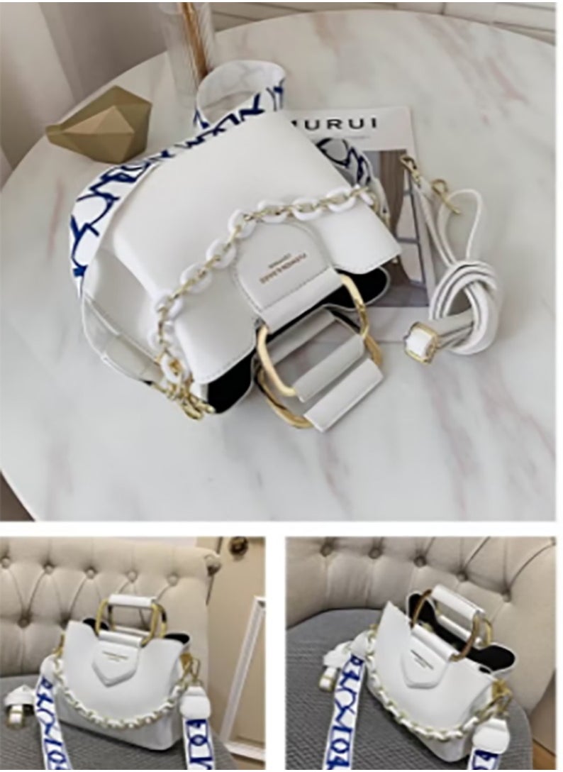 Women's Stylish Three-tier Shoulder Bag, Ladies Simple Chain Tote Bag Handbag Clutch Bag Carrying Bag, Textured Decoration Commuter Crossbody Bag Sling Bag Side Bag(White)