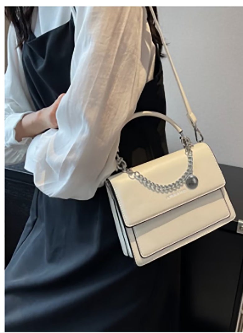 Women's Fashion Shoulder Bag, Ladies Simple Chain Crossbody Bag Sling Bag, Solid Color Handbag, Tote Bags，Carrying Bag, Gift Bag（White)