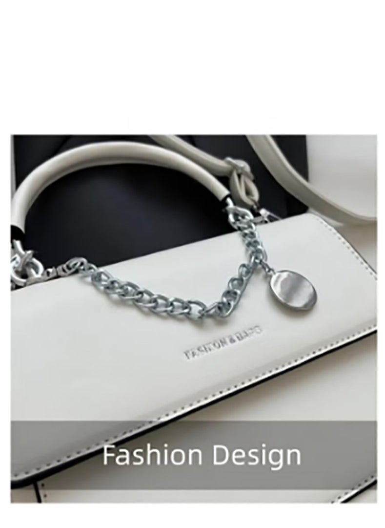 Women's Fashion Shoulder Bag, Ladies Simple Chain Crossbody Bag Sling Bag, Solid Color Handbag, Tote Bags，Carrying Bag, Gift Bag（White)