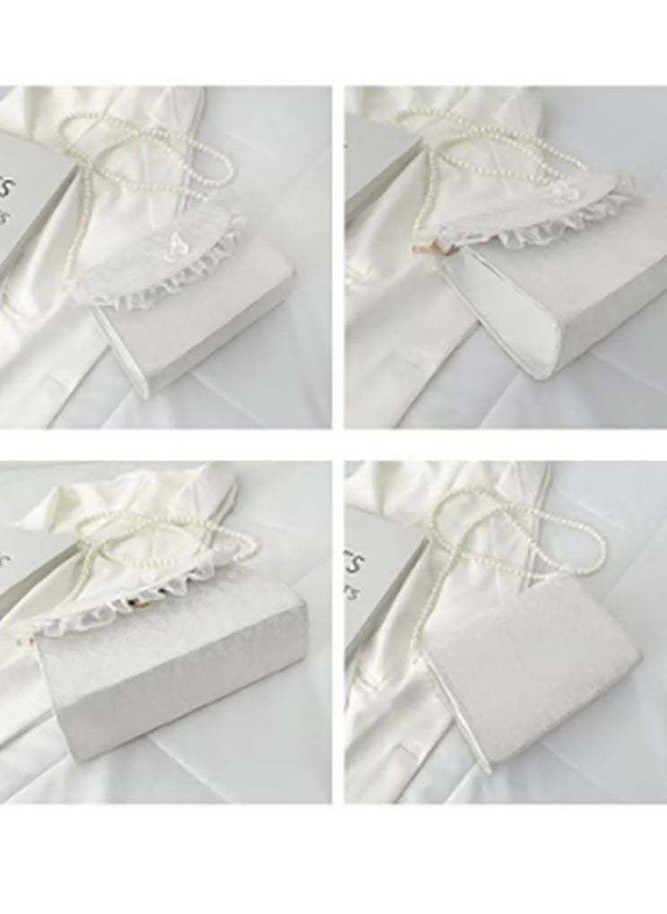 Lace Pearl Chain Shoulder Bag for Women, Ladies Gentle Style Small Square Handbag Tote Bags Clutch Bag, Solid Color Flip Crossbody Bag Sling Bag Side Bag Carry Bags for College Students（White)