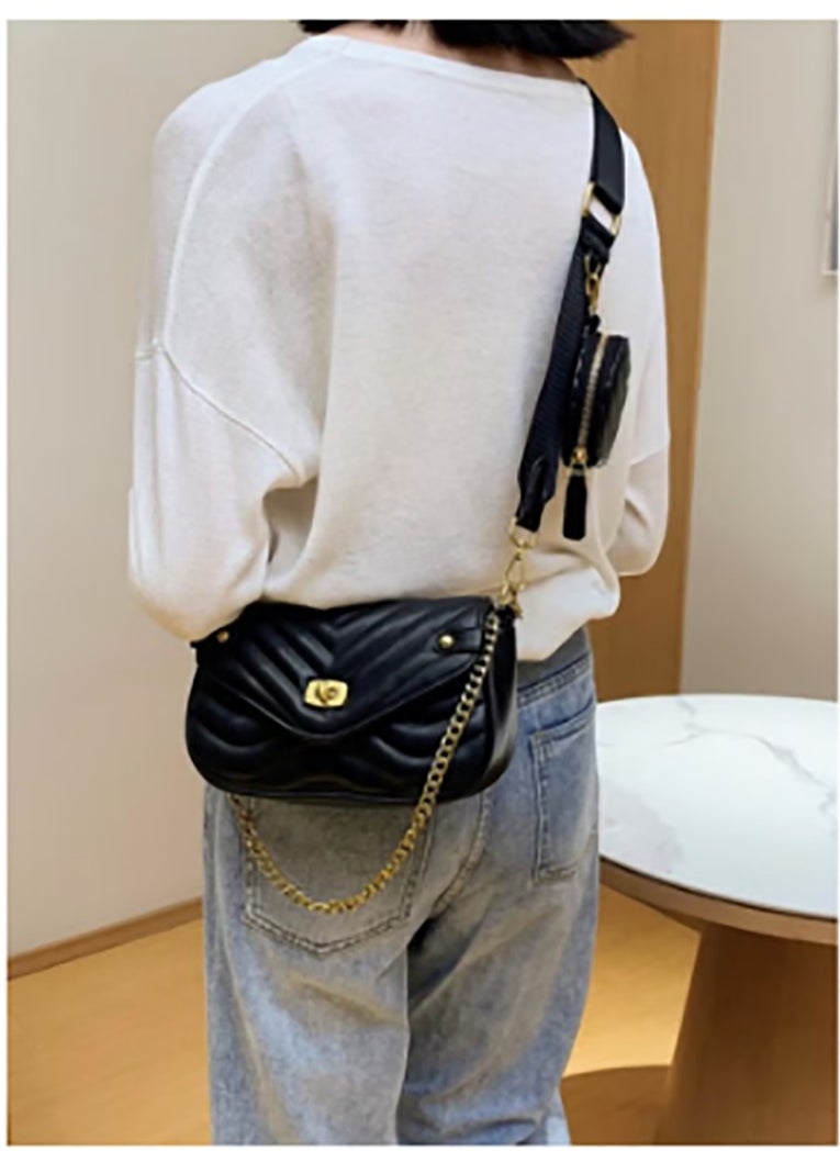 Women's Textured Shoulder Bag, Ladies Personalized Chain Crossbody Bag Sling Bag Side Bag, PU Leather Carry Bag Gift Bag for College Students and Teenagers