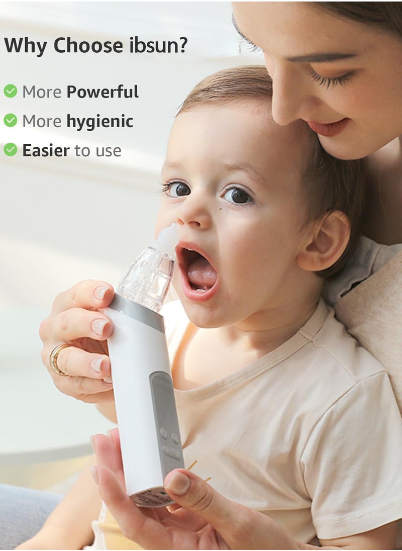 Nasal Aspirator for Baby, Electric Nose Aspirator for Toddler, Baby Nose Sucker, Automatic Nose Cleaner with 3 Silicone Tips, Adjustable Suction Level, Music and Light Soothing Function