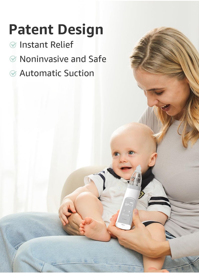 Nasal Aspirator for Baby, Electric Nose Aspirator for Toddler, Baby Nose Sucker, Automatic Nose Cleaner with 3 Silicone Tips, Adjustable Suction Level, Music and Light Soothing Function