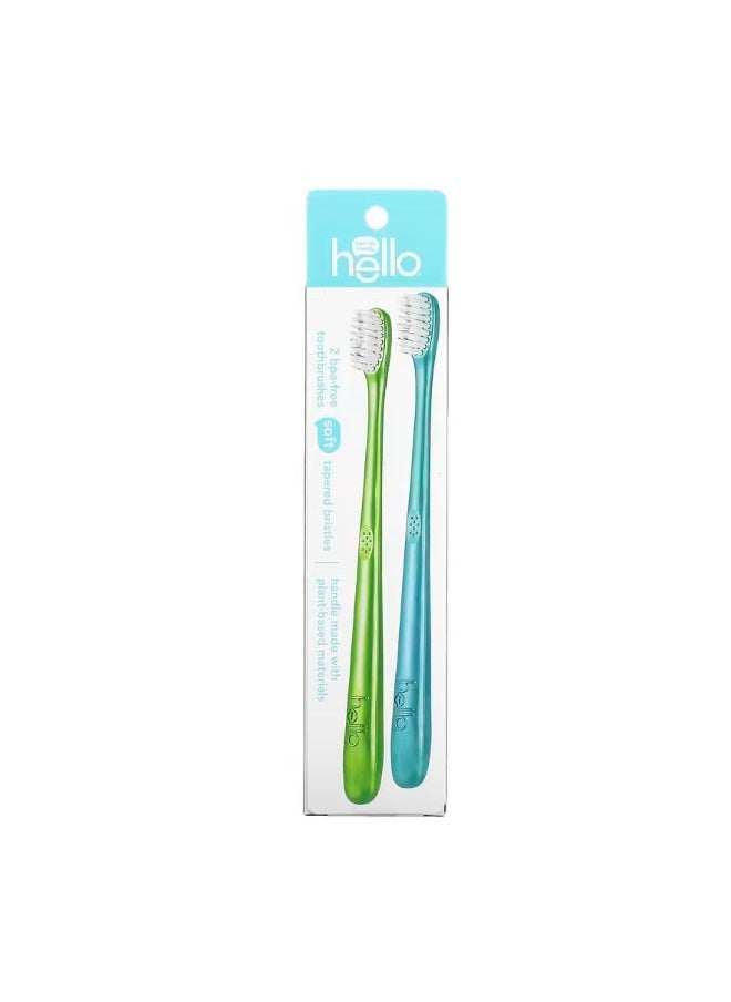 BPA Free Toothbrushes Soft GreenBlue 2 Toothbrushes