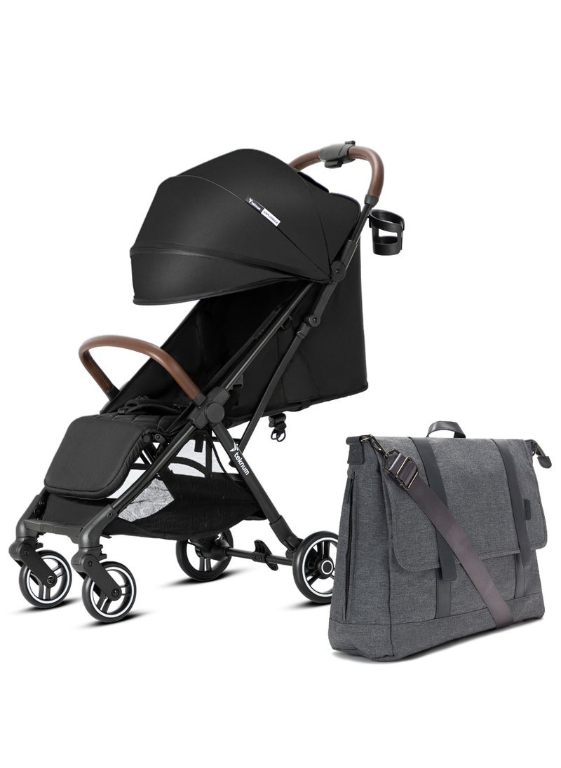 Teknum Travel EXPLORER 2 Auto Fold Stroller  with Grey Dad's Diaper Hand Bag - Black