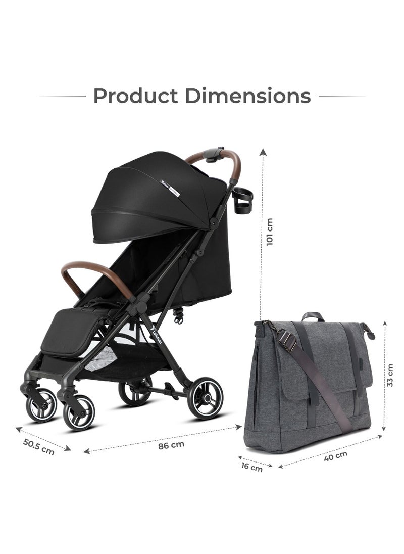 Teknum Travel EXPLORER 2 Auto Fold Stroller  with Grey Dad's Diaper Hand Bag - Black