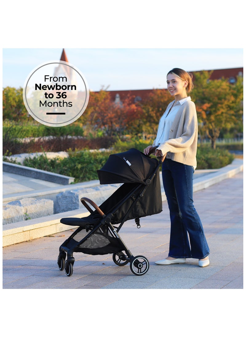 Teknum Travel EXPLORER 2 Auto Fold Stroller  with Grey Dad's Diaper Hand Bag - Black