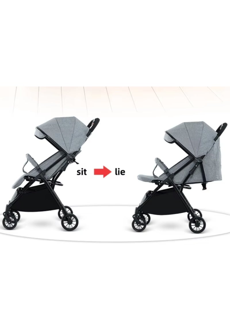 Baby Stroller Pram Easy Folding Portable -Grey