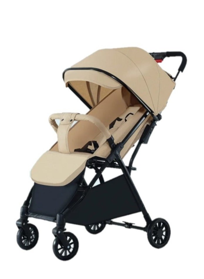 Baby Stroller Pram Easy Folding Portable -Beige