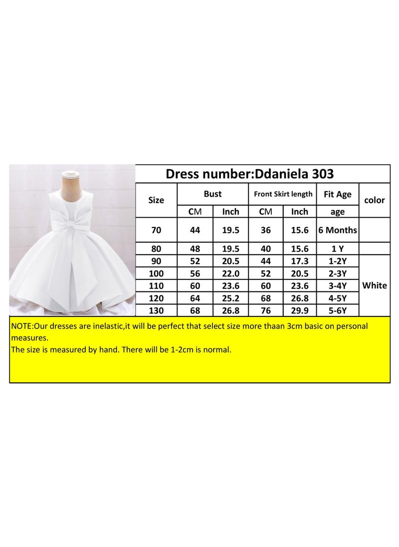 Fluffy Party Dress with the Bowl in front for Girls White Colour