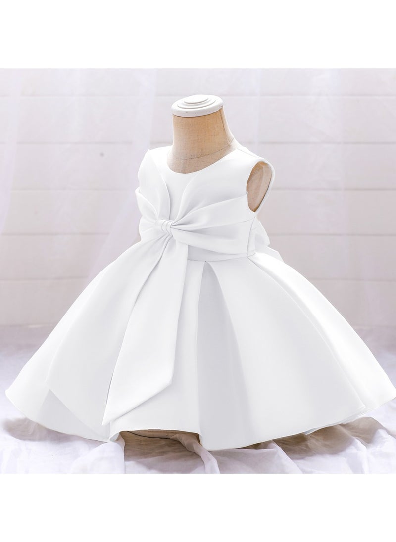 Fluffy Party Dress with the Bowl in front for Girls White Colour