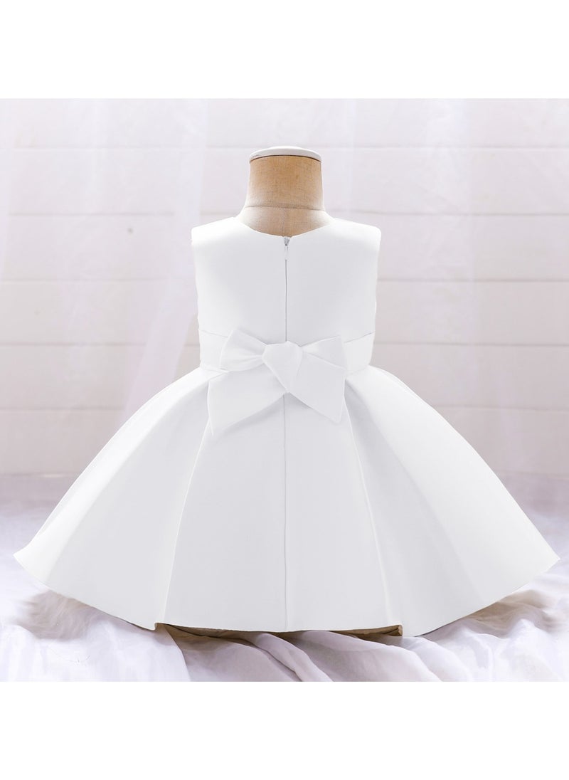 Fluffy Party Dress with the Bowl in front for Girls White Colour