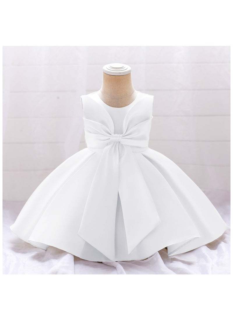 Fluffy Party Dress with the Bowl in front for Girls White Colour