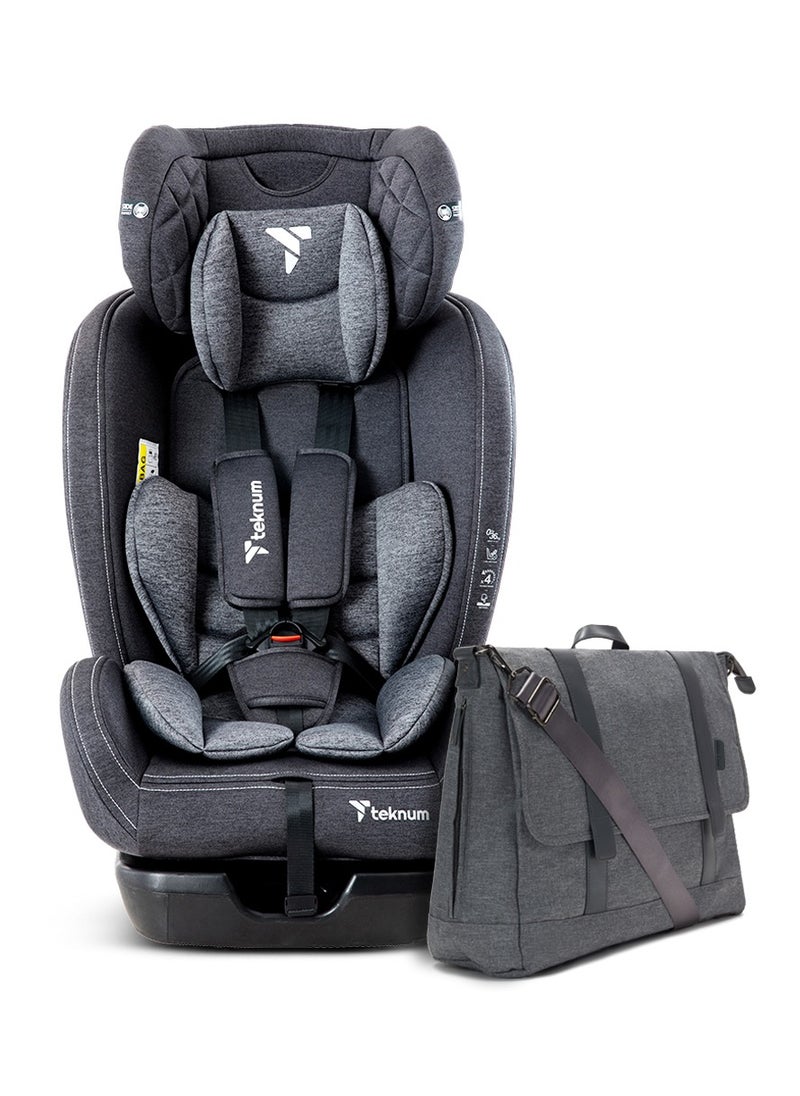 Teknum Evolve 2 Car Seat 0-12yrs with Grey Dad's Diaper Hand Bag - Dark Grey