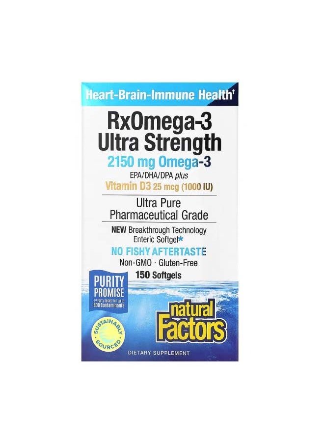 RxOmega 3 with Vitamin D3 Ultra Strength 1075 mg 150 Softgels