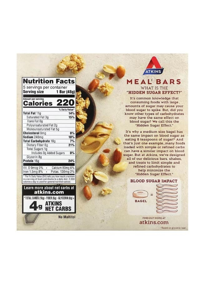 Protein Meal Bar Peanut Butter Granola Bar 5 Bars 1.76 oz 50 g Each