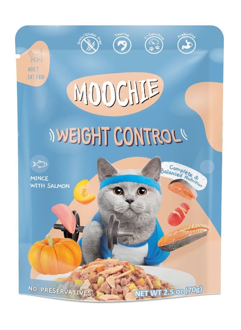 Moochie Cat Food  Mince with Salmon - Weight Control Pouch 12 x 70g