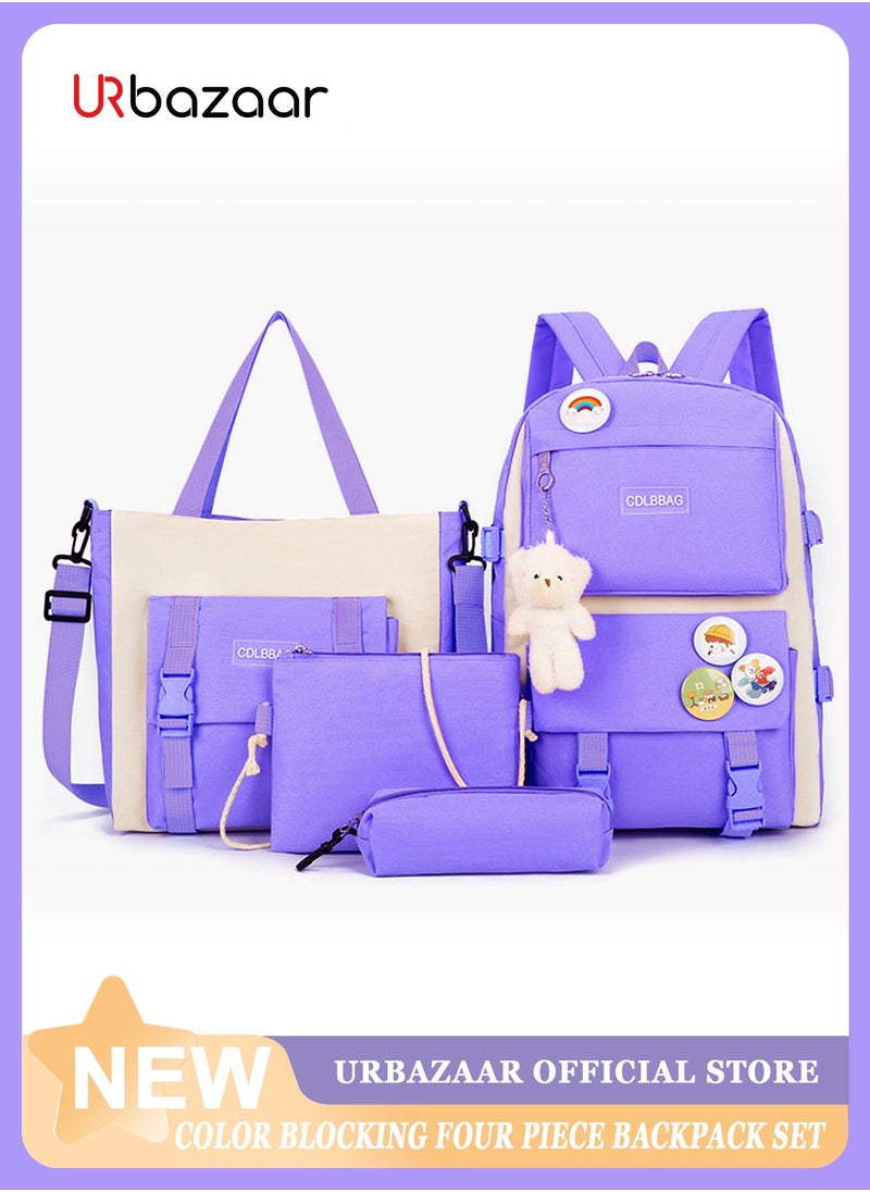 School Bag for Girls 4Pcs Kawaii Cute Backpack Set with Pendant Lunch Bag, Pencil Case, Handbag for Teen Girls School Backpack